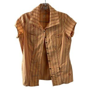 Mountain Hardwear Button Vented Blouse Stripes Embroidered Logo Orange Size 6